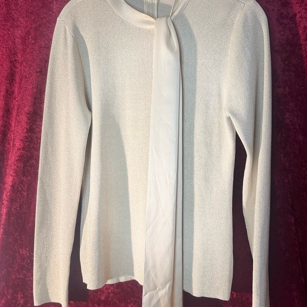 Elegant Cream Blouse with Tie Detail